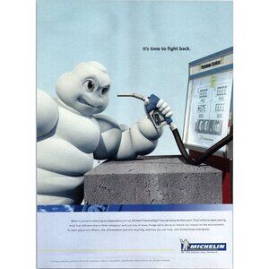 2008 Michelin HydroEdge Tires Vintage Print Ad Man Gas Pump Bibendum Wall Art